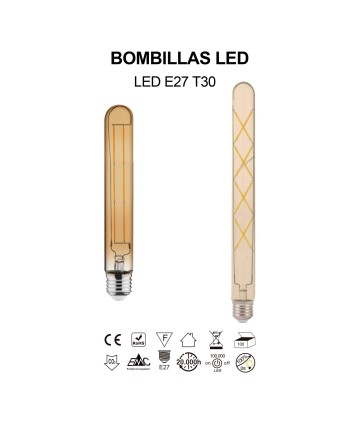 BOMBILLA LED VINTAGE AMBAR  T30 – 30cm - E27 – 7W - 2400K